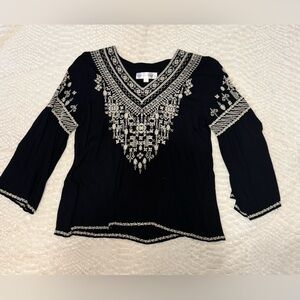 Chelsea & Theodore Black Blouse with White Embroidery